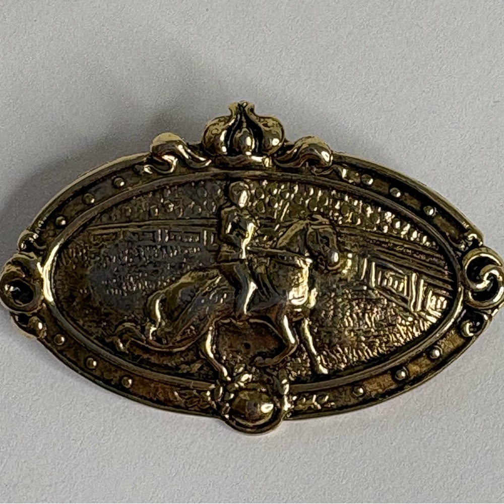 Gold Metal Equestrian Brooch Unmarked Vintage